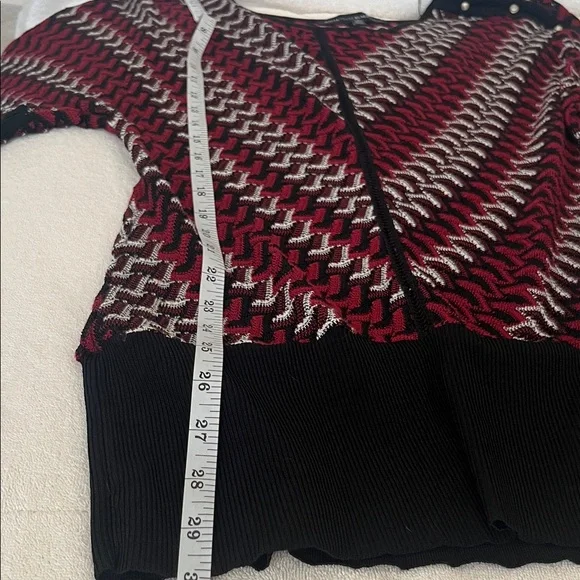 WHBM Crochet Sweater Red and Black Chevron Striped Batwing, Small - Picture 10 of 11